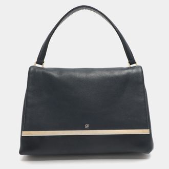 Carolina Herrera Camelot Blue Leather Top Handle Bag