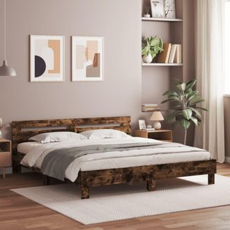 vidaXL Estructura De Cama Cabecero Y Luces Led Roble Ahumado 180x200cm Vidaxl