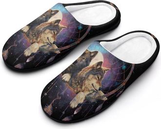 Generic Wolf Dreamcatchers Funny Mens Cotton Slippers Soft Non-Slip Rubber Sole House Slipper Indoor Outdoor