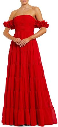 Mac Duggal Chiffon Off The Shoulder Floral Gown in Red at Nordstrom, Size 14
