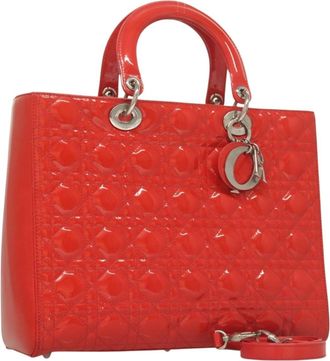 Dior Vintage Lady Dior Patent Patent Leather Red Patent_Leather Bag (Pre-Owned)