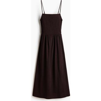 H&M Smocked Strappy Dress in Dark Brown at Nordstrom, Size Xx-Large