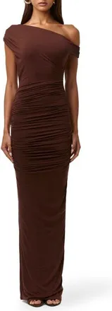 Naked Wardrobe Ruched Off the Shoulder Maxi Dress in Chocolate at Nordstrom, Size X-Small