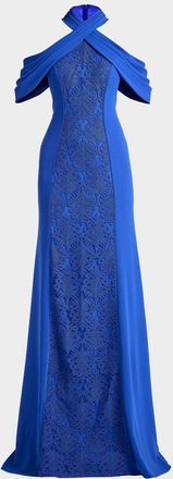 Tadashi Shoji Cold-Shoulder Corded Lace Gown