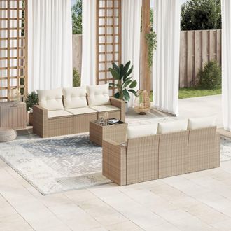 vidaXL Vidaxl - Set Sof&aacute;s De Jard&iacute;n 7 Piezas Y Cojines Rat&aacute;n Sint&eacute;tico Beige
