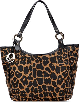 Fendi Pre-owned Womens Animal Print Tote Leather Trim - Tan Textile - One Size