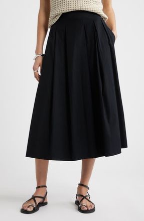 Nordstrom Pleated Cotton Poplin Skirt in Black at Nordstrom, Size Xx-Small