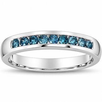 Pompeii3 1/4 cttw Blue Diamond Wedding Ring 14K White Gold Channel Set Stackable Band