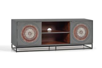 Giner&Colomer Mueble tv madera de mango y patas de metal gris y marron