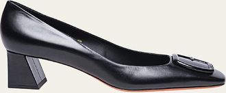 Santoni Calfskin Buckle Block-Heel Pumps