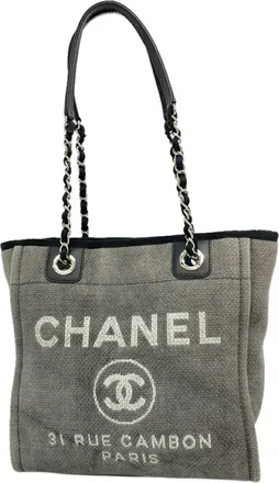 Chanel Gray Canvas Tote Bag (Pre-Owned)