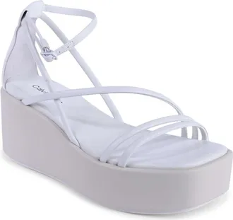Calvin Klein Leather Platform Sandal - White