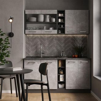 Vicco Cocina Para Solteros R-line, Hormig&oacute;n/antracita, 160 Cm Sin Encimera, Vicco