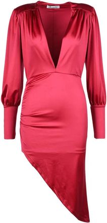 Feminista Fuchsia Asymmetrical Polyester V-Neck Mini Dress