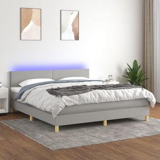 vidaXL Vidaxl - Cama Box Spring Con Colch&oacute;n Tela Y Led Gris Claro 180x200 Cm