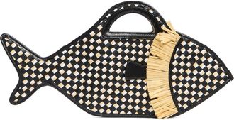 Staud Cleo Fish Woven Raffia Basket Bag in Black/Natural at Nordstrom