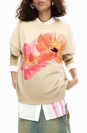 Desigual Floral Graphic Sweatshirt in Off White at Nordstrom, Size Medium