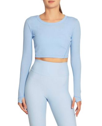 Nicole Miller Cropped Active Long Sleeve Top In Windsurfer