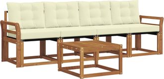 vidaXL Conjunto De Sof&aacute;s De Exterior 5 Uds. Natural Y Crema Vidaxl
