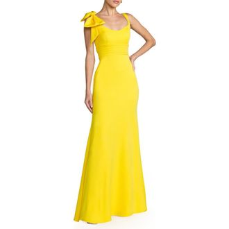 Mac Duggal Womens Crepe Sleeveless Scoop Neck Gown With Bow in Lemon at Nordstrom, Size 12
