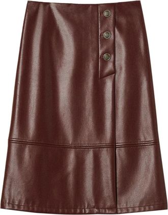 Twinset Faux Leather Midi Rok met Knopen - Dames - Midirokken - Bruin - S - Leer - Rokken