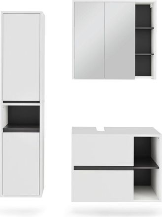 Vicco Conjunto De Muebles De Ba&ntilde;o Viola, Blanco/gris, 3 Partes, Vicco