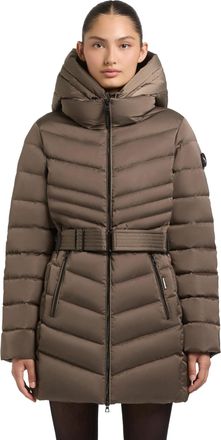 Khujo Kina Womens Long Quilted Coat Warm Winter Jacket with Removable Inlayer, Removable Waist Belt, Adjustable Hood and 2-Way Zip Kina XS-XXL, Cane Brown, 