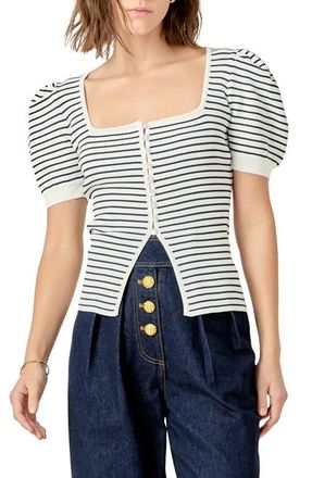 English Factory Square Neck Stripe Button Front Shirt in Navy/White at Nordstrom, Size Large