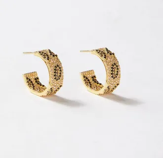 Native Gem Leopard Crystal Hoop Earrings In Gold
