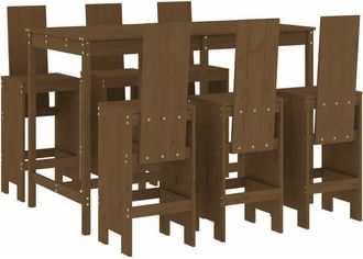 vidaXL Mesa Y Taburetes Altos De Jard&iacute;n 7 Pzas Madera Pino Marr&oacute;n Miel Vidaxl