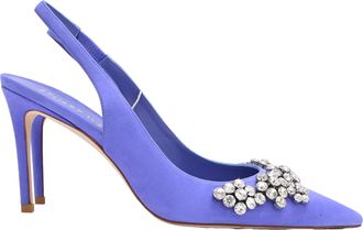 Stuart Weitzman Crystal Fleur Slingback Pumps in Purple Suede
