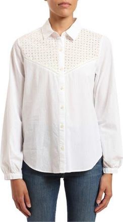 Mavi Eyelet Embroidered Yoke Cotton Poplin Button-Up Shirt in White at Nordstrom Rack, Size X-Small
