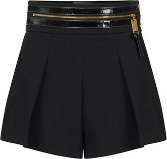 Elisabetta Franchi Korte Broeken, Dames, Zwart, M, Leer, Shorts in lichte crêpe stof met tailleband met crackled leder-effect