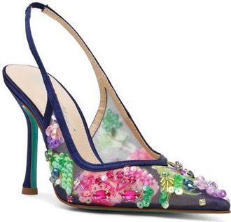 Betsey Johnson Eddie Pointed Toe Slingback Pump in Navy Multi at Nordstrom, Size 5.5