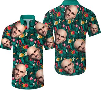 Generic Custom Hawaiian Shirt with Face Picture for Men Personalized Tropical Summer Beach Casual Short Sleeve Button Down Shirts (UK, Alpha, XXL, Regular, Re