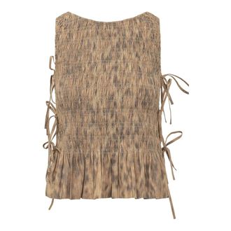 Ganni Sleeveless Tops, female, Yellow, Size: 2XS Smock Top in Printed Stretch