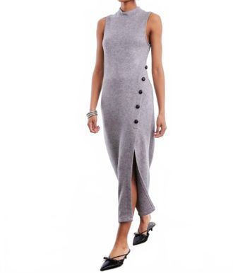 Fifteen Twenty Lauren Button Detail Midi Dress In Grey