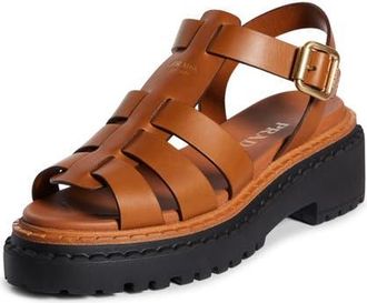 Prada Platform Cage Sandal in Cuoio at Nordstrom, Size 10.5Us