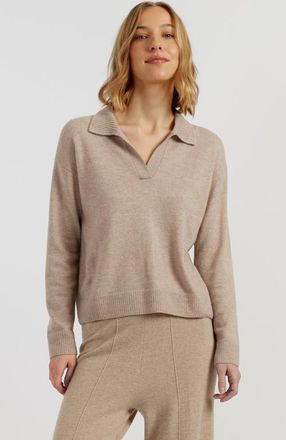Chinti and Parker Wool Cashmere Blend V Neck Collared Sweater in Soft Oatmeal at Nordstrom, Size X-Small