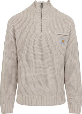 Carhartt Work in Progress Fleur De Sel Grey Detroit Half Zip Sweater-Uomo