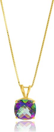 MAX + STONE 14k Yellow Gold 8mm Cushion Cut Gemstone Pendant Necklaces with 18 inch Box Chain