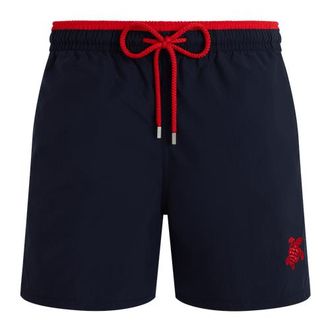 Vilebrequin Mens Solid Bicolor Length Swim Trunks in Marine/rouge at Nordstrom, Size X-Large