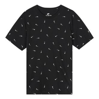 Nike Mens Nike Logo Full Print Round Neck Pullover Short Sleeve Black T-Shirt DR7910-010
