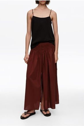 Bimba & Lola Flared Cotton Midi Skirt in Brown at Nordstrom, Size 42 Eu