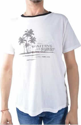 Saint Laurent Sunset Print Katoenen T-shirt - Heren - T-shirts - Wit - L - Katoen - Tops