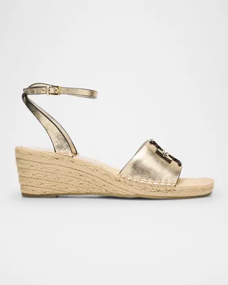 Tory Burch Ines Metallic Double T Wedge Espadrilles
