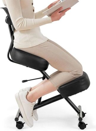 Costway Ergonomic Kneeling Chair Posture Correction Stool w/Back Support-Black