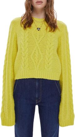 Mother Extended Sleeve Crop Cable Sweater