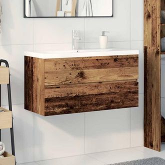 Berkfield Home Sink Cabinet with Built-in Basin & Faucet Old Wood in Brown