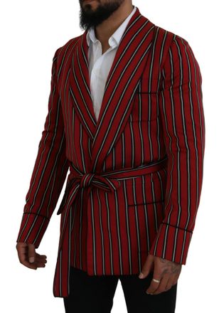 Dolce & Gabbana Mens Red Striped Martini Printed Lining Robe Polyester Clothing
